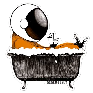 🛁 OCOSMONAUT astronaut, bathtub, relaxing, space, bubbles, helmet, character, illustration whatsapp sticker