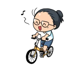 😷 卡通, 自行车, 眼镜, 人, 骑行, 快乐 telegram sticker