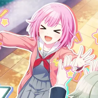 😄 anime, girl, pink hair, smiling, cartoon whatsapp sticker