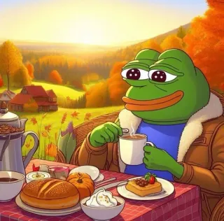 🌟 Pepe the Frog pepe, rana, autunno, tè, autunno, accogliente telegram sticker