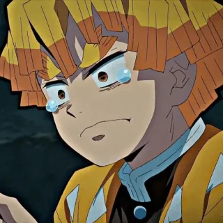 👺 Zenitsu Agatsuma Demon Slayer 애니메이션, 귀멸의 칼날, 젠이츠, 슬픈, 우는, 캐릭터, 일러스트 telegram sticker
