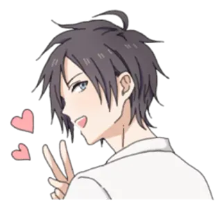 ✌ anime, hoạt hình, nhân vật, biểu tượng hòa bình, trái tim, cười telegram sticker