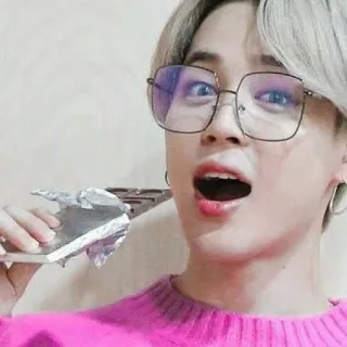 ☺ Jimin Jimin, kpop, singer, person, glasses, chocolate telegram sticker