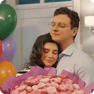 🌟 pareja, flores, amor, globos, romance, feliz, celebración telegram sticker