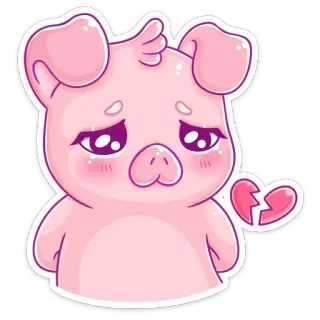 💔 Schwein, traurig, gebrochenes Herz, Cartoon, rosa, weinend, süß telegram sticker