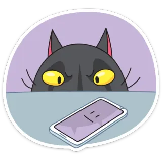📱 gato, teléfono, dibujo animado, animal, pegatina, gato gris, escondido telegram sticker
