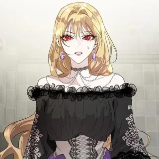 🩸 donna, capelli biondi, occhi rossi, anime, personaggio telegram sticker
