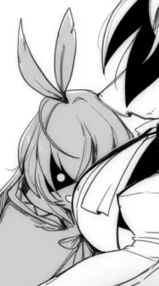 😈 Anime, Manga, Personaje, Orejas de conejo, Blanco y negro telegram sticker
