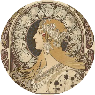 🌺 Kunst, Frau, Vintage, Sternzeichen, Mucha, Jugendstil telegram sticker