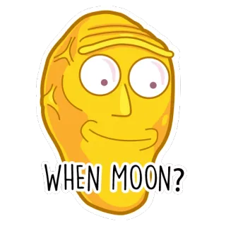 🚀 WHEN MOON? Meme, ¿Cuándo luna?, Amarillo, Personaje, Pregunta telegram sticker