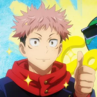 💥 Yuji Itadori Jujutsu Kaisen Anime, Pollice in su, Sorridendo, Felpa rossa con cappuccio, Allegro, Sticker personaggio, Jujutsu Kaisen telegram sticker
