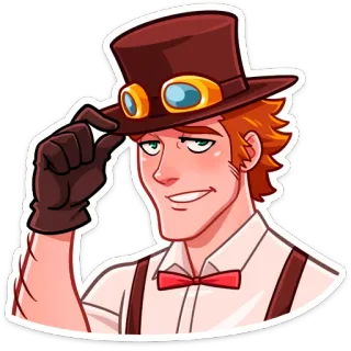 😔 Стимпанк, Шляпа, Мужчина, Иллюстрация, Персонаж telegram sticker