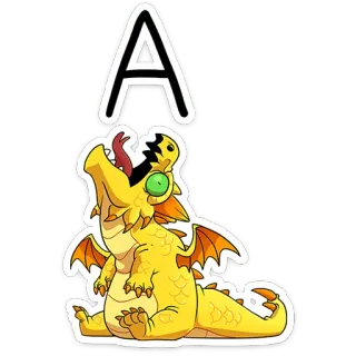 😫 A smok, litera A, alfabet, naklejka, kreskówka, słodki, zwierzę, żółty telegram sticker