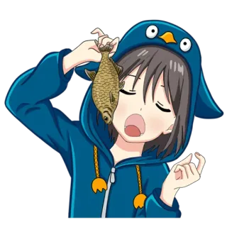 🐟 pingouin, poisson, animé, sweat à capuche, mignon, personnage, fille, kawaii whatsapp sticker
