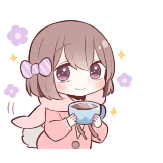 ☕ anime, girl, cute, kawaii, coffee, scarf telegram sticker