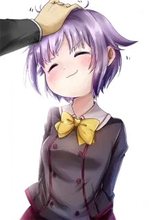 🙃 garota anime, carinho na cabeça, feliz, fofa, cabelo roxo, personagem telegram sticker