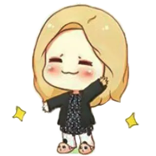 👋 Мультфильм, Чиби, Милый, Наклейка, Девушка, Машет telegram sticker