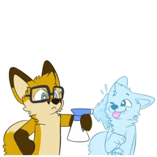 😠 fox, furry, spray bottle, cartoon, glasses, anthropomorphic, animal telegram sticker