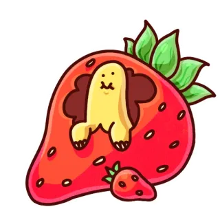 🍓 stroberi, lucu, kartun, kawaii, buah, stiker telegram sticker