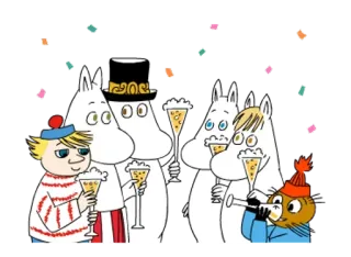 🦋 Moomin Moomins Moomin, Moomintroll, fête, dessin animé, Finlande, soirée, toast whatsapp sticker