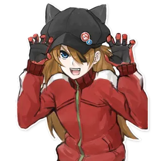 😲 Asuka Langley Sohryu Neon Genesis Evangelion anime, manga, character, evangelion, aska, cute, cat ears telegram sticker