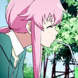 💈 Yuno Gasai Mirai Nikki Anime, Cheveux roses, Yandere, Future Diary, Boire, Kawaii whatsapp sticker