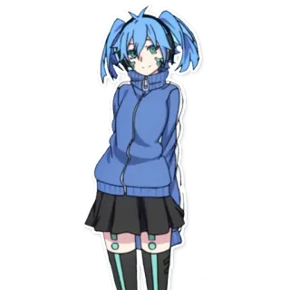 🙂 chica anime, pelo azul, linda, personaje femenino, dibujo animado whatsapp sticker