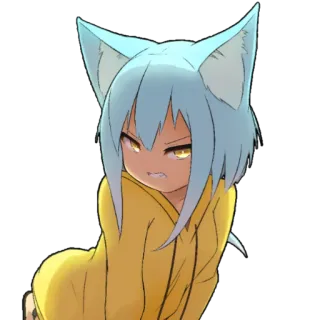 😾 anime, manga, catgirl, angry, yellow, blue hair, girl, cute telegram sticker