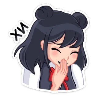 😀 хи fille anime, mignon, rougissant, timide, dessin animé, autocollant telegram sticker