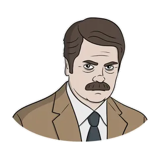😐 Ron Swanson Parks and Recreation dessin animé, moustache, série TV, Parks and Recreation, Nick Offerman, personnage telegram sticker