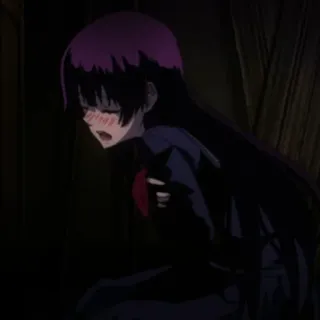 🥀 animé, fille, rougissant, cheveux noirs whatsapp sticker