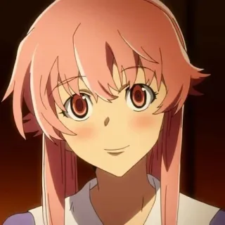 💈 Yuno Gasai Mirai Nikki animé, cheveux roses, yandere, fille, souriant whatsapp sticker