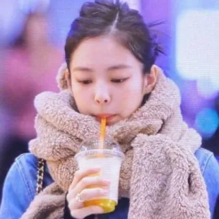 🍊 person, woman, drinking, beverage, scarf, cold weather telegram sticker
