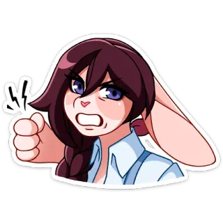 👊 en colère, lapin, animé, poing, dessin animé telegram sticker
