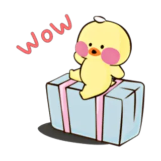 🐥 wow cute, duck, present, surprise, cartoon, animated telegram sticker