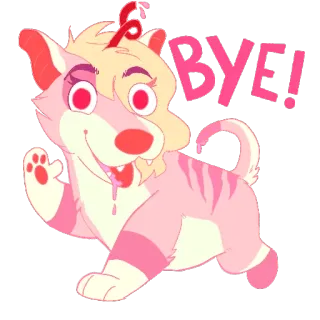 👋 BYE! Desenho animado, Animal, Tchau, Acenando, Fofo, Rosa whatsapp sticker