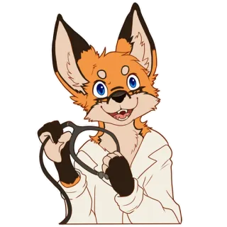 🦊 Furry, Rubah, Dokter, Kacamata, Stetoskop, Kartun telegram sticker