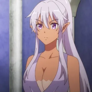 🥰 anime, elf, woman, purple eyes, white hair telegram sticker