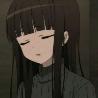 🖤 dziewczyna anime, zmęczona, sweter, długie włosy, słodka telegram sticker