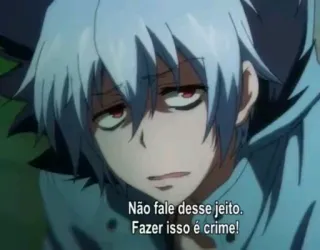 😧 Não fale desse jeito. Fazer isso é crime! Anime, Personage, Wit haar, Rode ogen telegram sticker