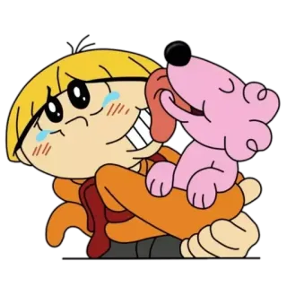 🥹 Nigel Uno Codename: Kids Next Door dibujos animados, personaje, Nigel Uno, Código: KND, perro, abrazo, amistad whatsapp sticker