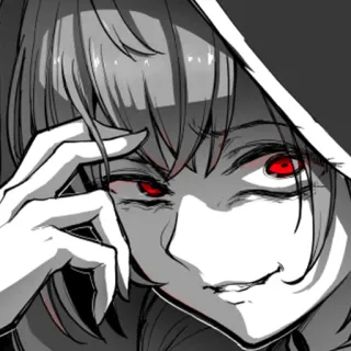 😏 Anime, Manga, Personaje, Capucha, Malvado, Sonrisa burlona telegram sticker
