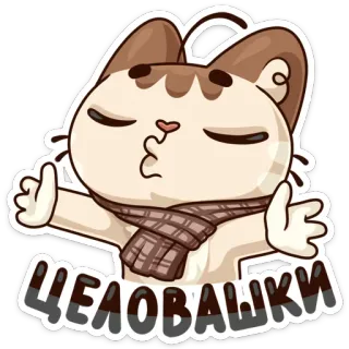 😙 ЦЕЛОВАШКИ cat, kiss, cartoon, scarf, cute, greeting whatsapp sticker