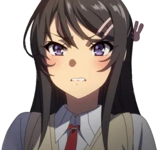 😬 Anime, Donna, Ragazza, Arrabbiata, Bruna, Espressione, Cartone animato telegram sticker