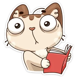 😳 chat, lecture, livre, dessin animé, autocollant telegram sticker