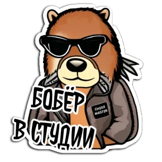 👉 БОБЁР В СТУДИИ beaver, cartoon, sunglasses, jacket, chess master telegram sticker