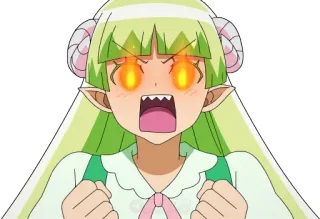 🔥 anime, demon, angry, horns, green hair, cartoon, facial expression telegram sticker