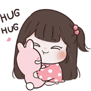 🤪 HUG Abraço, Desenho animado, Fofo, Menina, Coelho, Rosa, Kawaii telegram sticker