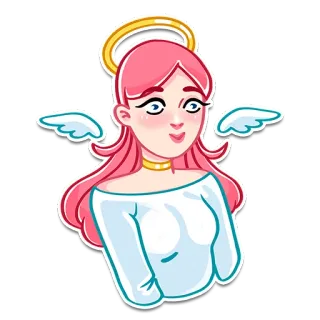 🥺 Engel, Heiligenschein, Frau, Cartoon, Sticker, pinke Haare, Flügel telegram sticker