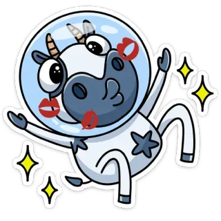 😘 牛, ユニコーン, 宇宙, ヘルメット, 星, 漫画, 動物, ステッカー telegram sticker